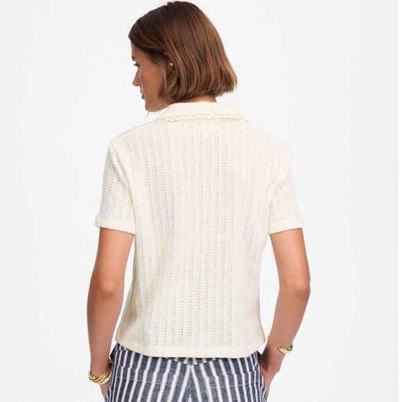 Madewell Crochet-Knit V-Neck Sweater Tee SZ S Vintage Ivory Short Sleeve Stretch - Picture 2 of 8